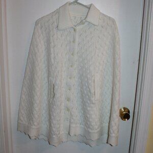 Vintage Pointelle Knit Poncho Cape Shaw Sweater Ivory One Size